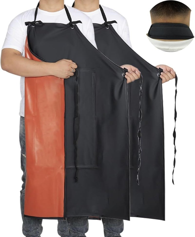 STPGIFC Waterproof Rubber Vinyl Apron -42.5" x 33.8" Plus Size Double Reinforced Chemical Resistant PVC Black Bib Apron - Image 1